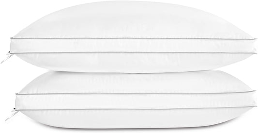 Globon Luxury Feather Down Pillow, Medium Fluffy Pillow King Size, Gusseted Bed Pillows for Sleeping, Hotel Collection Pillows 18"X34", Set of 2