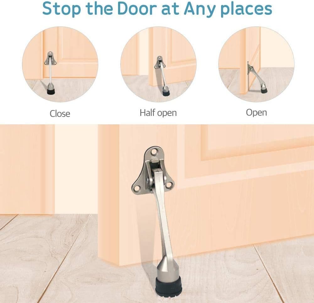 Door Stopper, Kick Down Door Stops for Heavy Doors, with Rubber Tip and Spring Lever, Adjustable, Easy to Set Down and Release, 4-Inch, for Wide Doors (4inch x 2pack, Black)