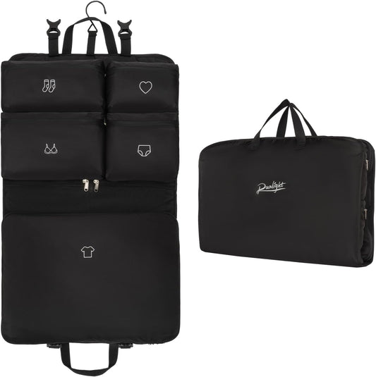 Hanging Packing Cubes,Garment Bags for Travel and Storage, Travel Apparel Bags for Men Women with 5 Solid Color Pockets, Storage Bags for Clothes, Socks,Underwear for Carry on Suitcase (Black)