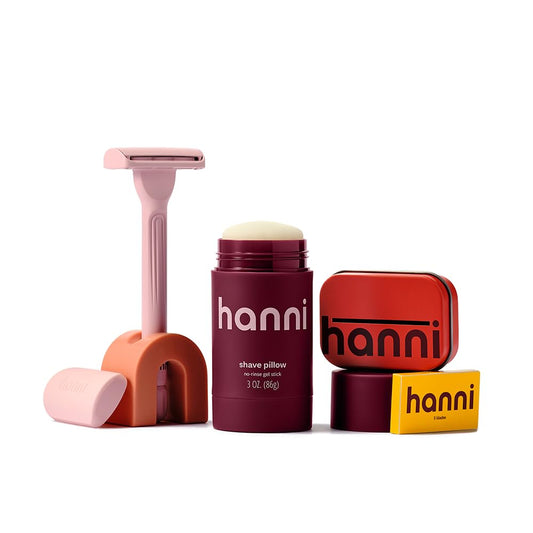 HANNI Shave Starter Set, Saftey Razor with Blades and Shaving Gel, Unisex Grooming Kit for Smooth, Soft Skin, Hair Removal Gift Set for All Skin Types, Blush
