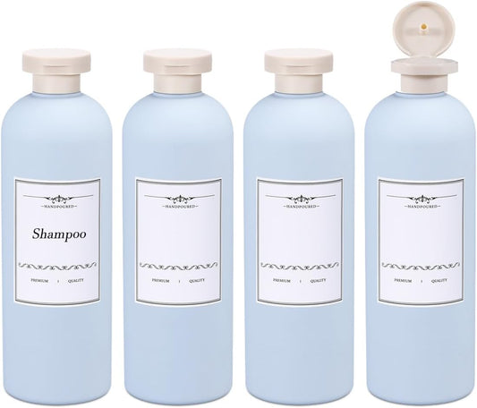 ASEVAT 13.5oz 4pack Refillable Travel Shampoo and Conditioner Bottles, Travel Size containers, Travel Bottle for toiletries, Squeeze Bottles with Flip Cap, Empty Plastic Leak Proof Travel Bottles