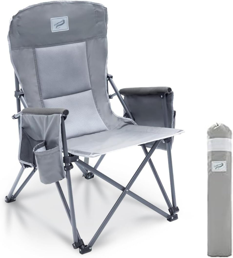 Heavy Duty Portable Folding Camping Chair for Adults with Comfy Padded Backrest | for Outdoor & Sports, Backpacking, Beach, Lawn, Hunting, Tailgating, Fishing | Supports 400 Lbs