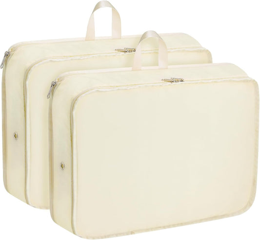 Extra Large Compression Packing Cubes for Travel Essentials, 2 Pack Expandable Travel Cubes for Packing Bags Suitcase Organizer, Beige
