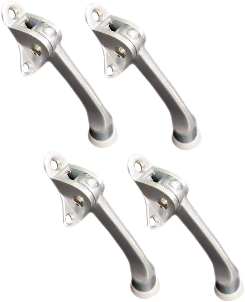 QCAA Heavy Duty Kickdown Door Stopper, 4", Zinc Die Cast, Satin Chrome, 4 Pack, Made in Taiwan