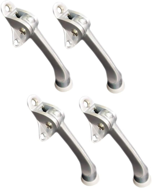 QCAA Heavy Duty Kickdown Door Stopper, 4", Zinc Die Cast, Satin Chrome, 4 Pack, Made in Taiwan