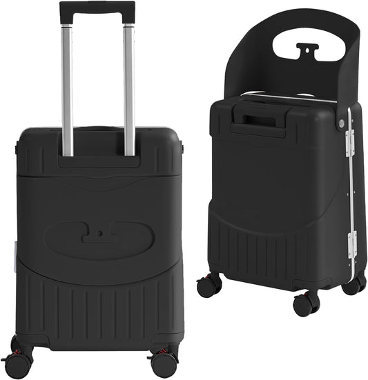 TABU 20" Ride-on Luggage with Seat For Kids & Adults，Carry On Hardshell Ride On Suitcase with 360° Lockable Spinner and TSA Lock, Black