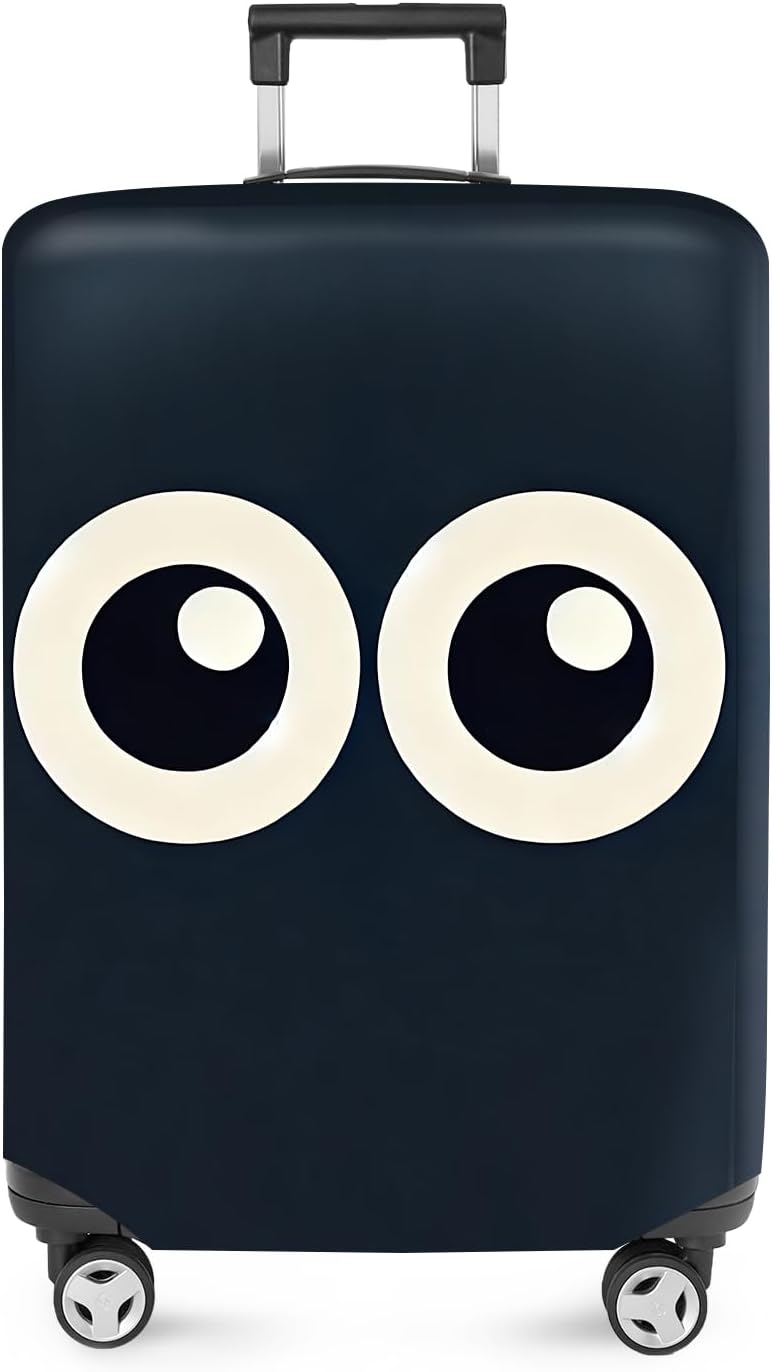 ANNA QUEEN Navy Blue Cartoon Eyes Luggage Cover, Funny Suitcase Protector for 20-22 Inch Luggage, Stretchable & Washable Travel Cover, Cute, Durable & Easy to Spot