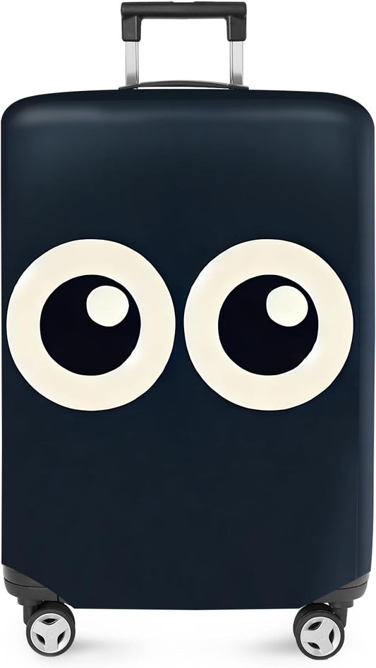 ANNA QUEEN Navy Blue Cartoon Eyes Luggage Cover, Funny Suitcase Protector for 24-26 Inch Luggage, Stretchable & Washable Travel Cover, Cute, Durable & Easy to Spot