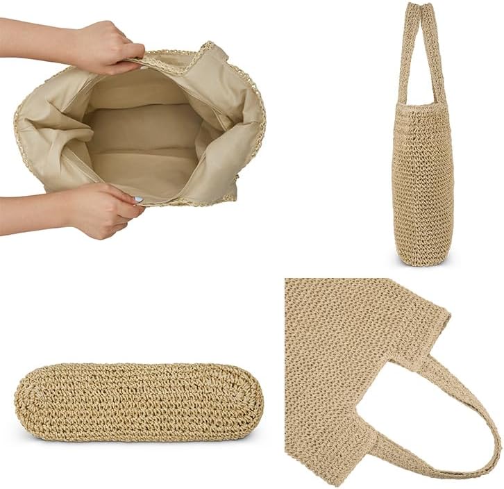 Straw Beach Tote Bag: Large Summer Boho Woven Bags - Rattan Handmade Shoulder Handbags for Women