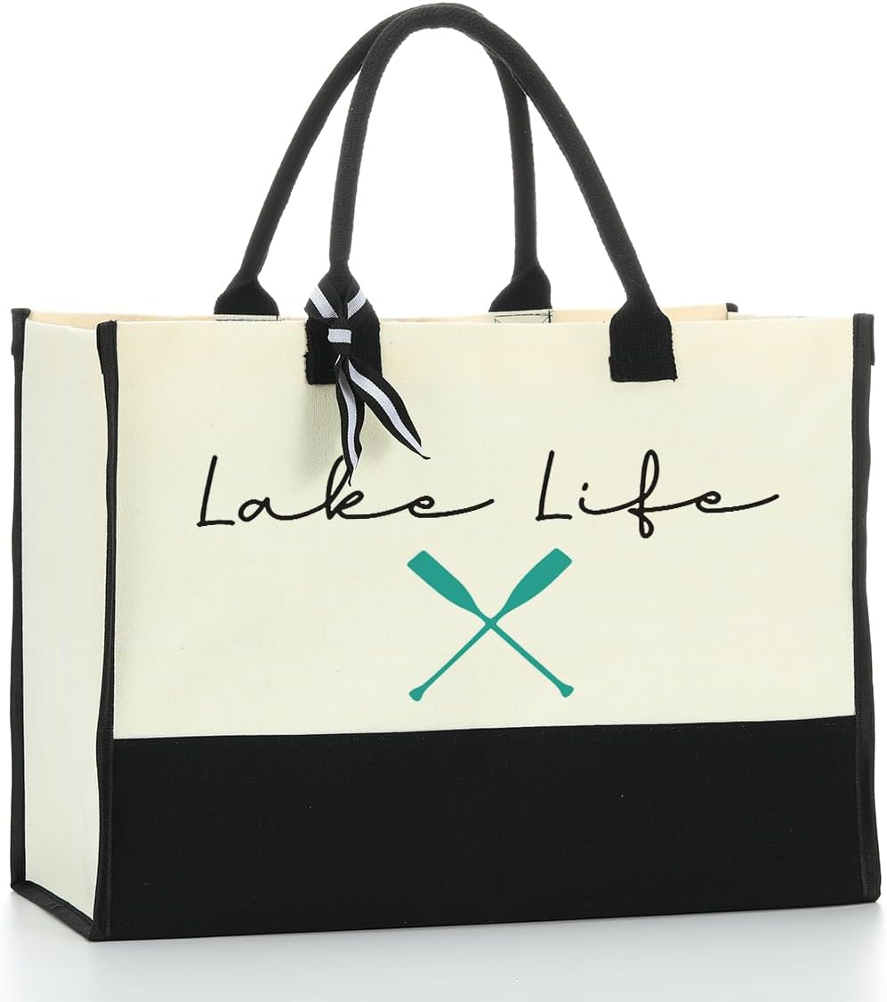 Lake Life Tote Bag for Women Waterproof Personalized Beach Bag Canvas Bag Funny Lake Girls Bag Trip Gifts
