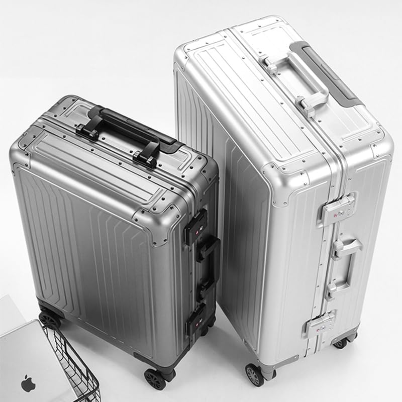 Metal all aluminum carry-on suitcase 20 "hard face, TSA lock and rotating wheel zippered luggage set (dark grey, 20 '')