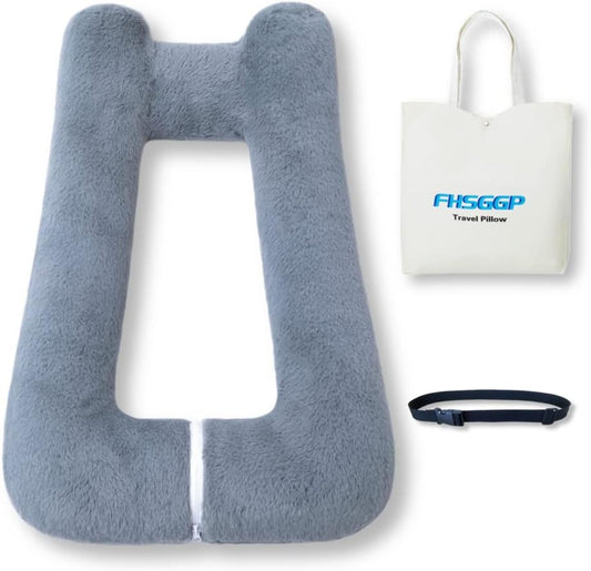 Travel Pillow Upgraded Version of Aircraft Travel Neck Pillow with Storage Bag, Sleep Pillows for Travel by Train, Car, or Plane, Supporting The Head and Body, Travel Pillow for Kids Grey