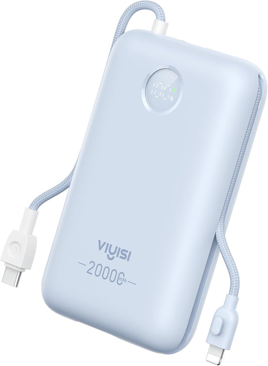 Portable Charger 20000mAh 30W Fast Charging, Power Bank with Built-in Cables & LED Display, USB C Battery Pack for iPhone 16/15/14, Samsung, iPad and Android Phones, Ideal for Travel