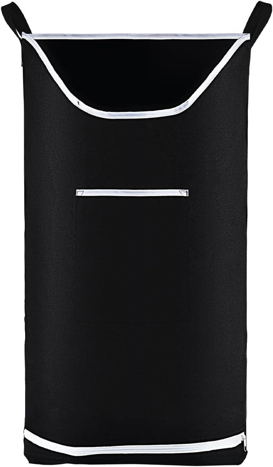 Hanging Laundry Hamper Bag Behind Door Hampers for Laundry Hanging Save Space Zipper Laundry Hamper Door Hanging with 2 PCs Stainless Steel Hooks Suction Hooks for Wall/Bathroom (Black)
