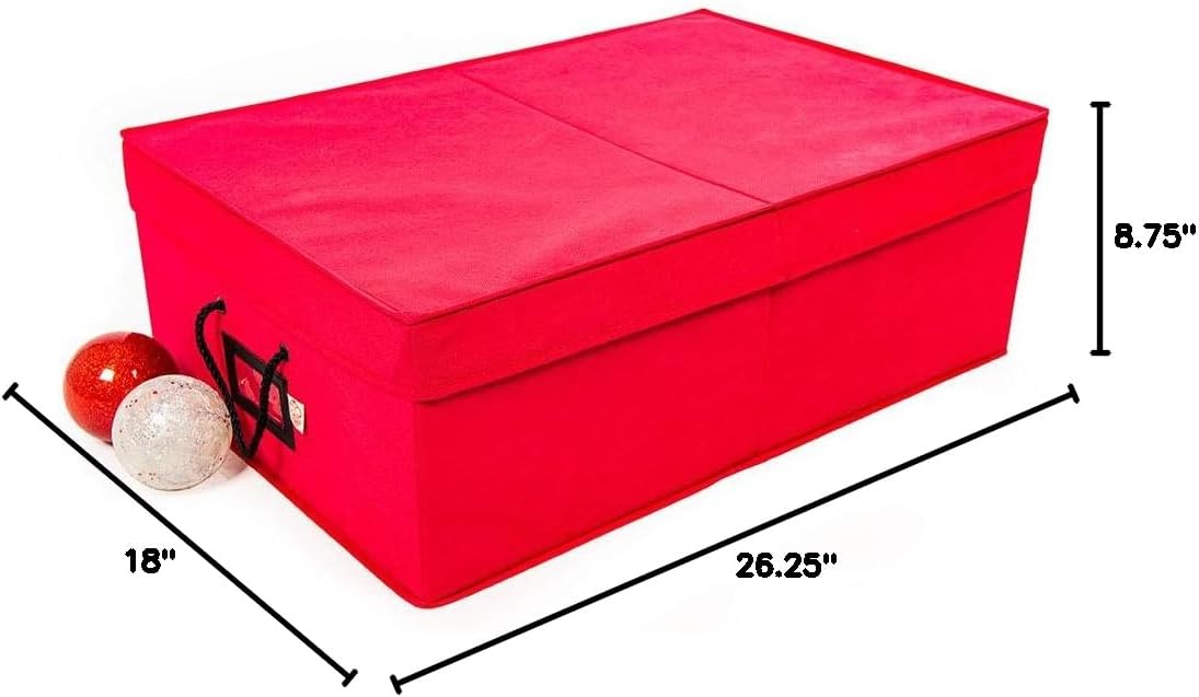 Santa's Bags [Christmas Ornament Storage Box with Dividers] - (Holds 48 Ornaments up to 4 Inches in Diameter) | Acid-Free Removable Trays with Separators | 2 Removable Trays