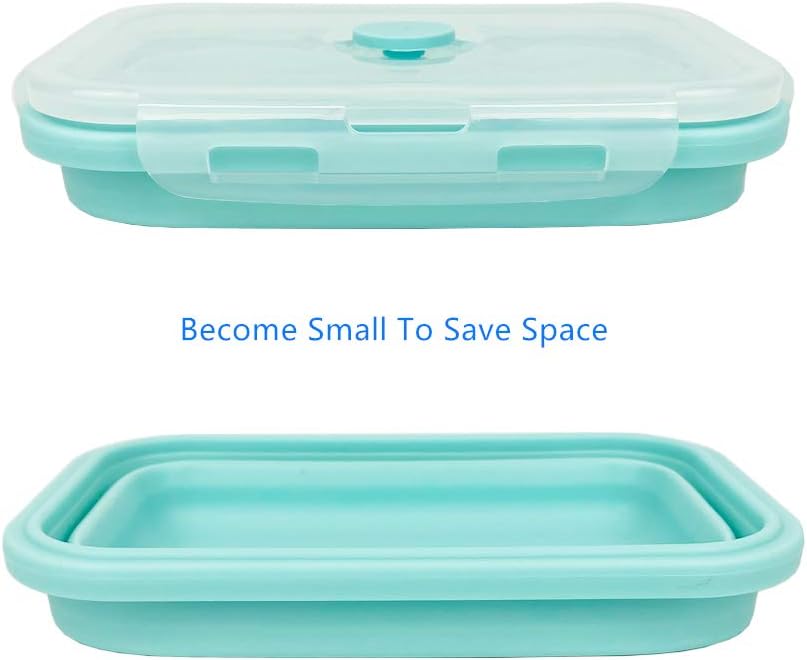 CARTINTS Silicone Collapsible Food Storage Containers-Prep/Storage Bowls with Lids - Set of 3 Square Silicone Lunch Containers - Microwave, Dishwasher and Freezer Safe (blue)