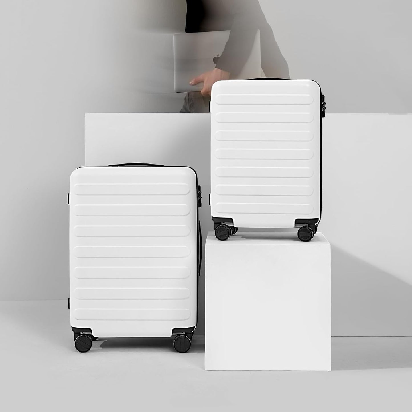 NINETYGO Large Checked Luggage 28 Inch, Checking In Luggage with Smooth Spinner Wheels, Lightweight, Hard Shell PC Suitcase, Lightweight Travel Luggage, TSA Approved (Lily White, Rhine Basic)