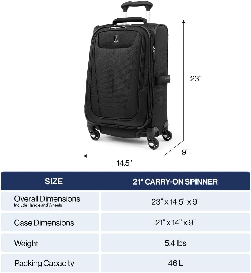 Travelpro Maxlite 5 Softside Expandable Carry-On Luggage with Spinner Wheels, Lightweight, 21-Inch — Slate Green
