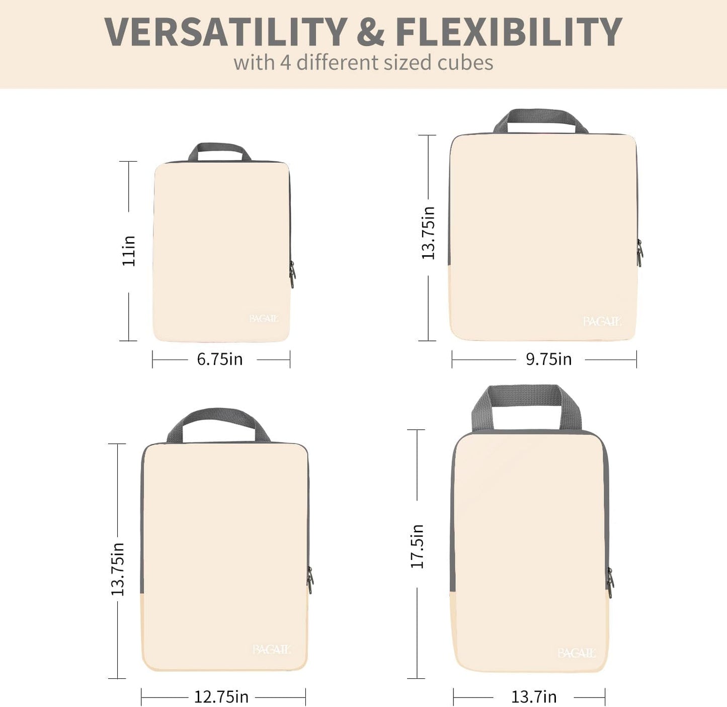 BAGAIL 4 Set/6 Set/8 Set Compression Packing Cubes Travel Accessories Expandable Packing Organizers (Cloth Pattern, 4-Beige)