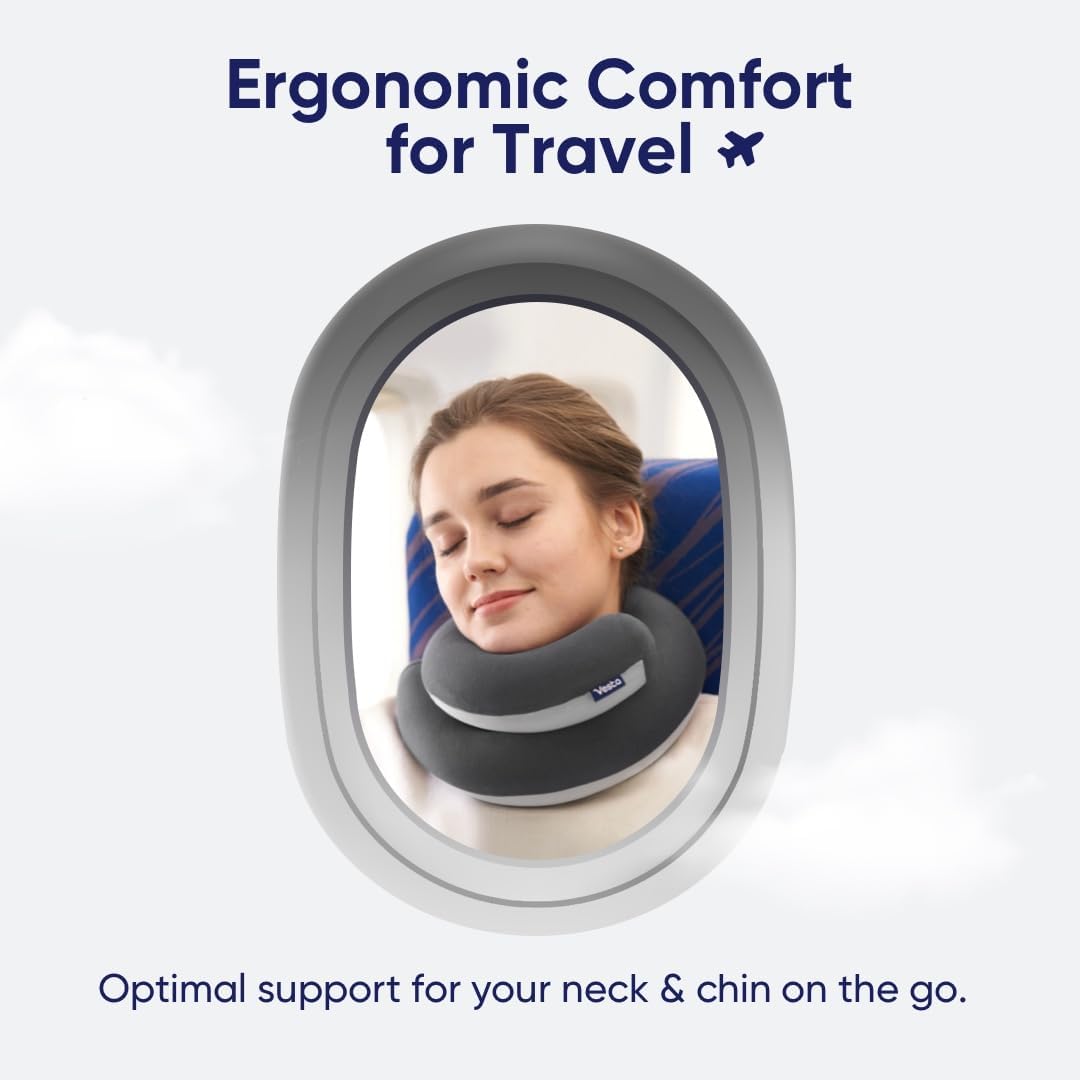 Vesta Loop Neck Pillow for Travel, Spiral Wrapping Design for Enhanced Chin & 360º Support, S-Shape Memory Foam Airplane Pillow for Flight, Car, Office, and at Home (Space Grey, S-Shape)
