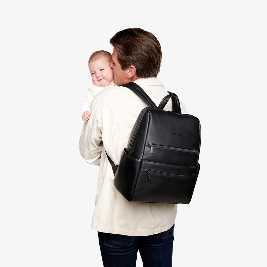 Itzy Ritzy Eras Diaper Bag Backpack – Large Capacity Sleek Daddy Diaper Bag for Men Featuring Neutral Design, 15 Pockets, Changing Pad, Stroller Straps, and Comfortable Backpack Straps, Black