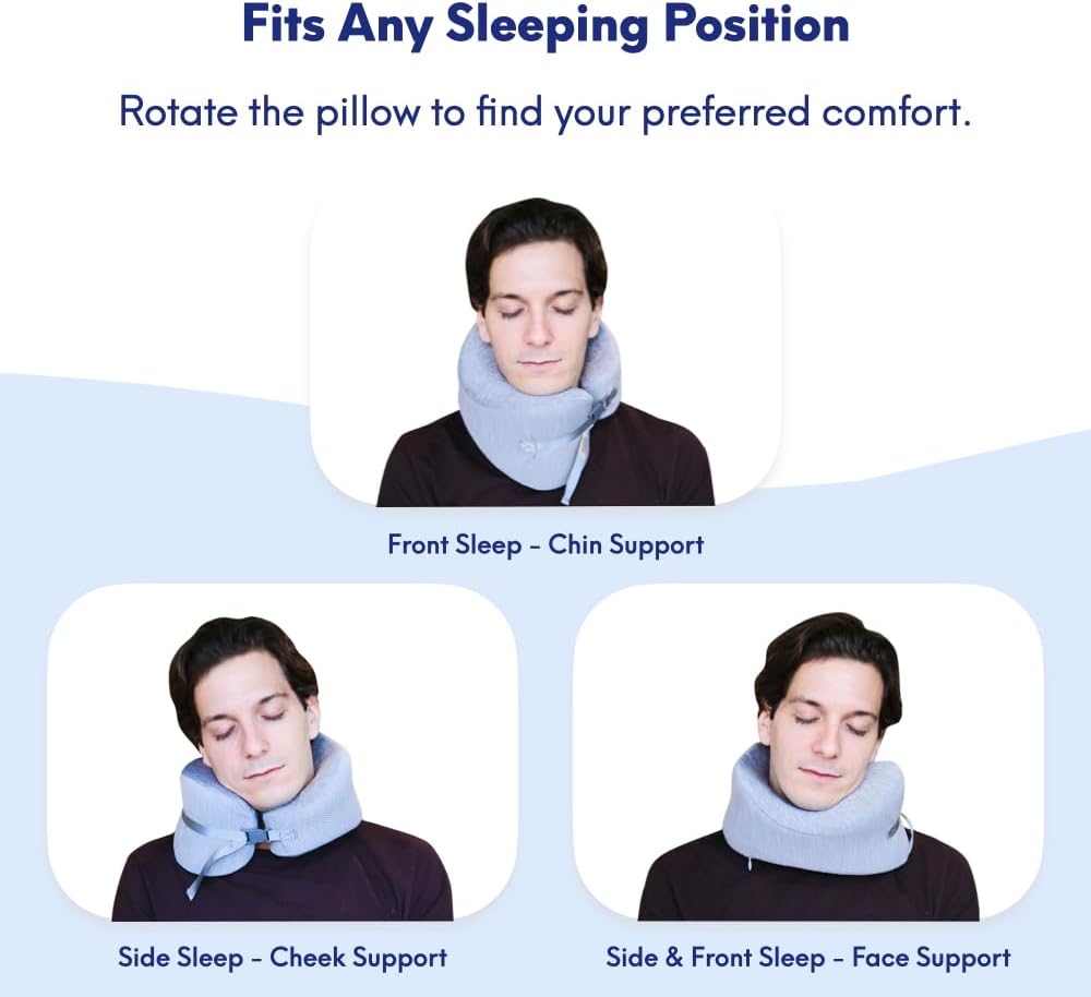 C CUSHION LAB Travel Pillow, Award-Winning Patented Ergonomic Design for Chin & Neck Support Memory Foam Neck Pillow, Compact Airplane Pillow for Traveling, Flight, Car (Gray, Large)