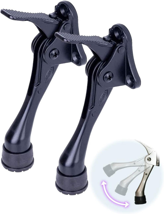 One Touch Kickdown Door Stopper, Door Holder, Heavy Duty Door Stops, Bottom of Door, Height-Adjustable Rubber Tips by HASHI (Black 4 inch x 2pack)