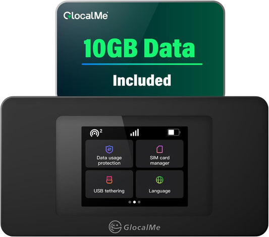 GlocalMe DuoTurbo 4G LTE Portable WiFi Mobile Hotspot Device for Travel, SIMFREE, No Contract (DuoTurbo with 10GB)