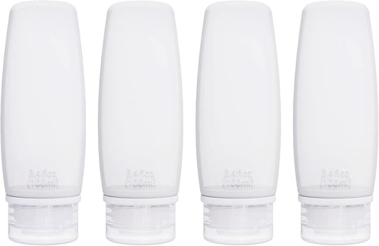 Silicone Travel Bottles for Toiletries TSA Approved Travel Size Containers Set 4 Pack Portable Leak Proof Refillable Cosmetic Squeeze Bottles Shampoo Hair Conditioner Body Lotion Bath Shower Gel