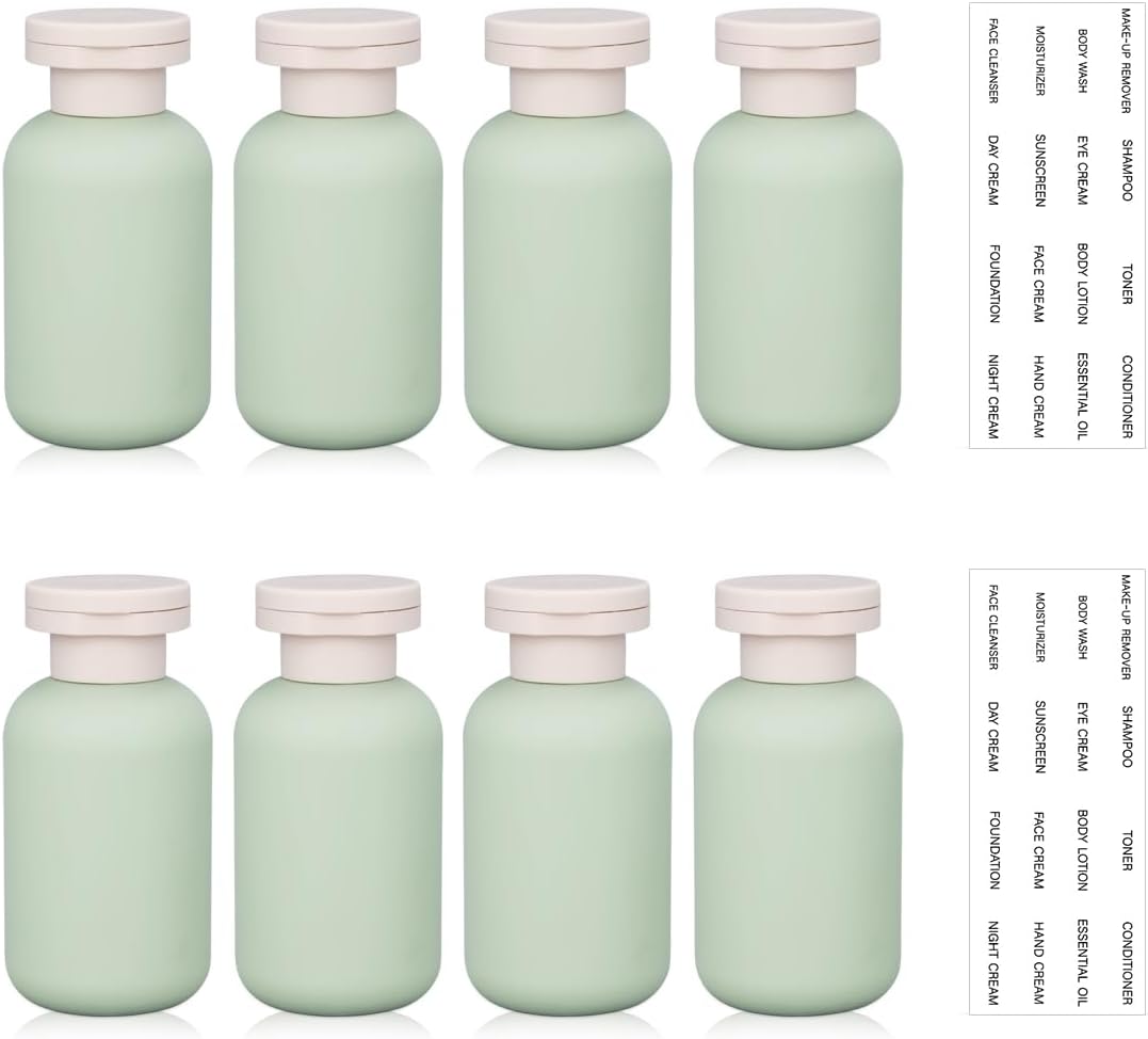 3.4 oz Plastic Small Travel Shampoo Bottles, Refillable Flip Cap Squeeze Bottles for Toiletries, Leakage-proof Travel Shampoo and Conditioner Container (8 pack)