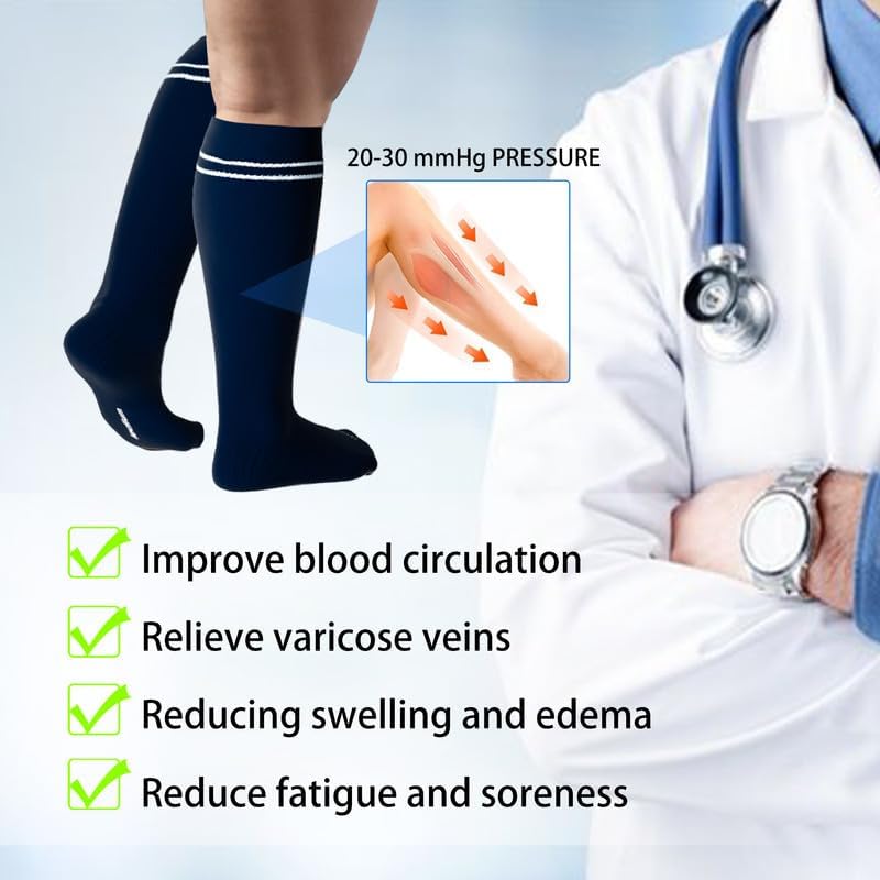 LEVSOX Compression Socks for Pregnant Women 20-30 mmHg Knee High Cute Funny Mens Supports Socks for Nurses, Medical, Travel