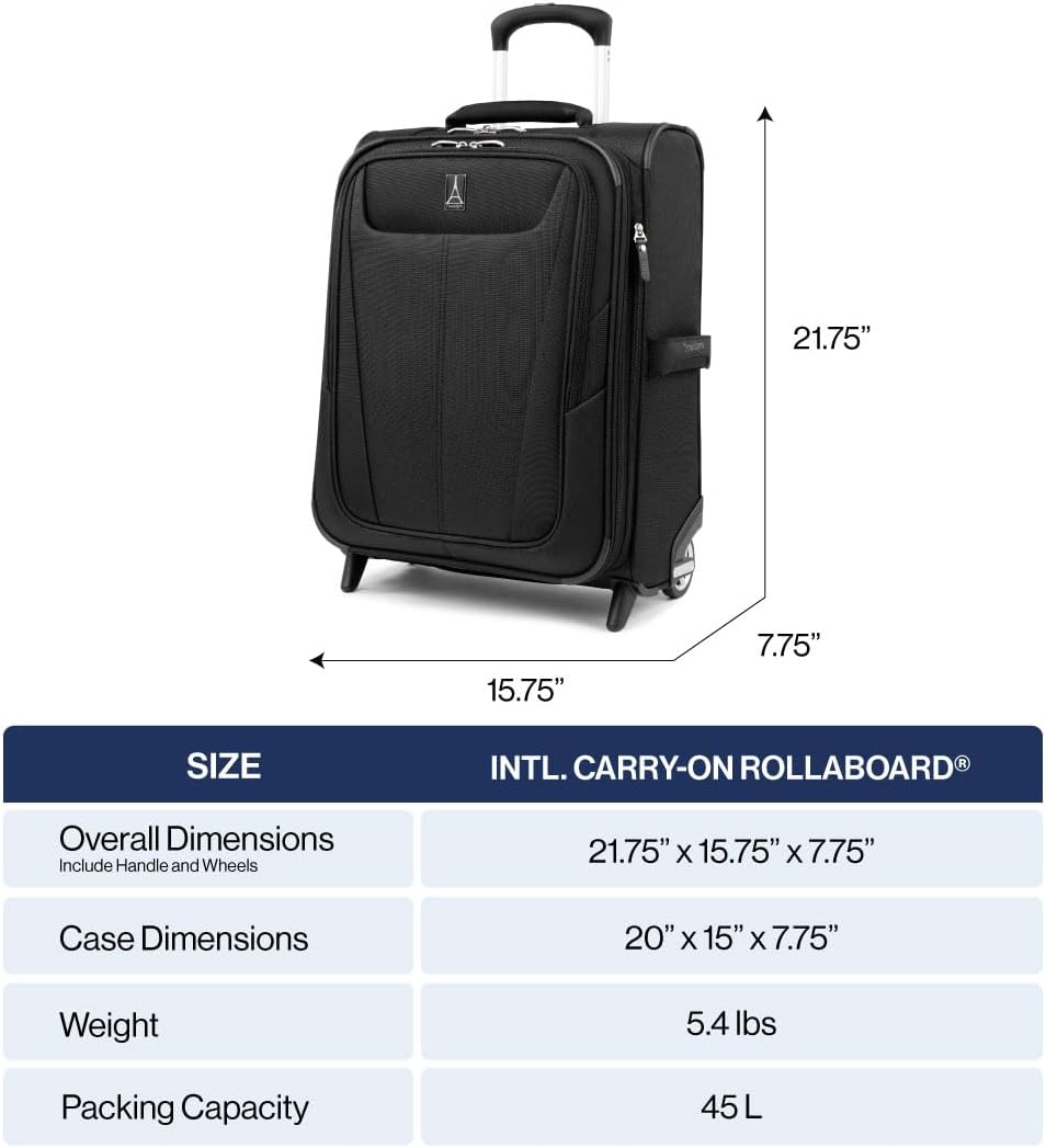 Travelpro Maxlite 5 Softside Expandable Upright 2 Wheel Carry-on Luggage, Lightweight, 20-Inch — Black