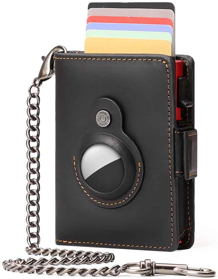 Mens Wallet Card Holder: Pop Up Aluminum Case, Genuine Leather, Smart, RFID Blocking, Slim, Minimalist, Front Pocket - 9-12Capacity | ID Window | Cash Slot