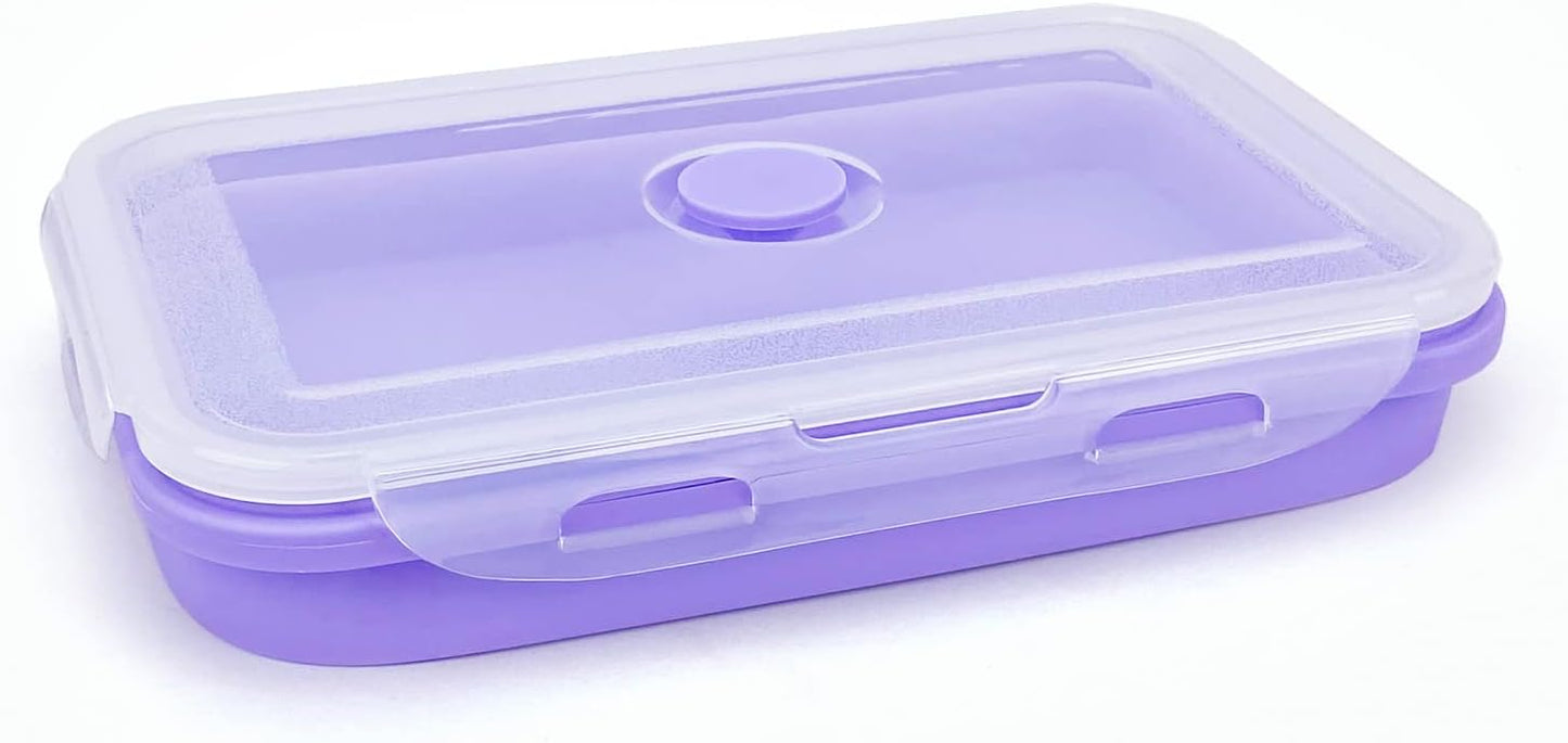 Purple Collapsible Sandwich Container, Silicone Lunch Container Bento Box with Plastic Lid, Microwave Safe, Camping Bowl For Meal Prep, Travel and Hiking, 40oz/1200ML