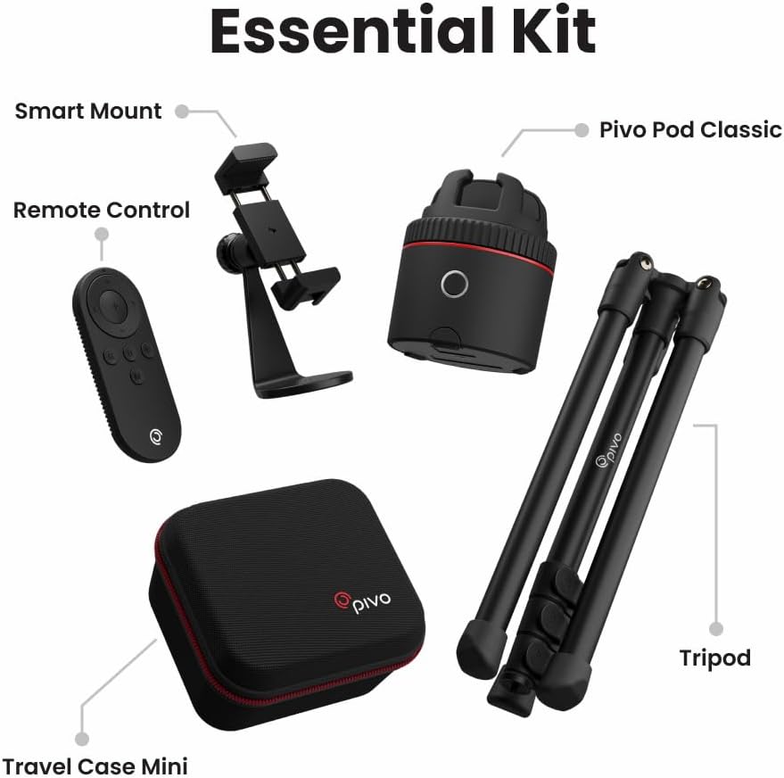 Pivo Pod Classic Auto Face Tracking Phone Holder, 360° Rotation, Content Creator Essentials for Fitness Tracker with Remote Control, Smart Mount, Travel Case, and Tripod