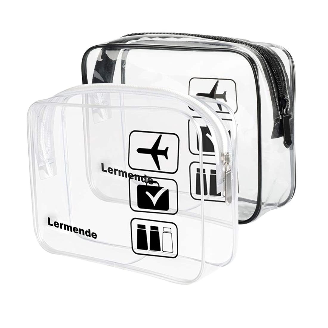 Lermende 2pcs Clear Toiletry Bag TSA Approved Travel Bag,Carry On for Travel,Airport Airline Accessories Compliant Bag,Quart Sized Makeup Cosmetic bag Women Men (Black Clear, 2 Pack)