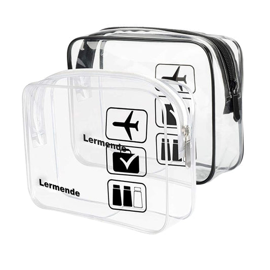 Lermende 2pcs Clear Toiletry Bag TSA Approved Travel Bag,Carry On for Travel,Airport Airline Accessories Compliant Bag,Quart Sized Makeup Cosmetic bag Women Men (Black Clear, 2 Pack)