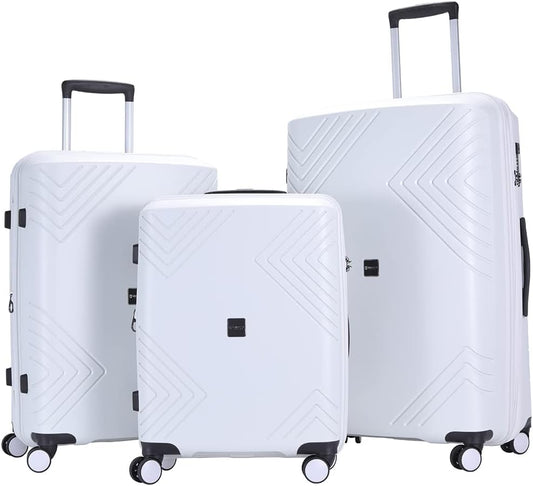 PRIMICIA GinzaTravel Rune series expandable 3 Luggage Sets,Lightweight Hardside Suitcase With Spinner Wheels TSA Lock,PP material business fashion suitcase