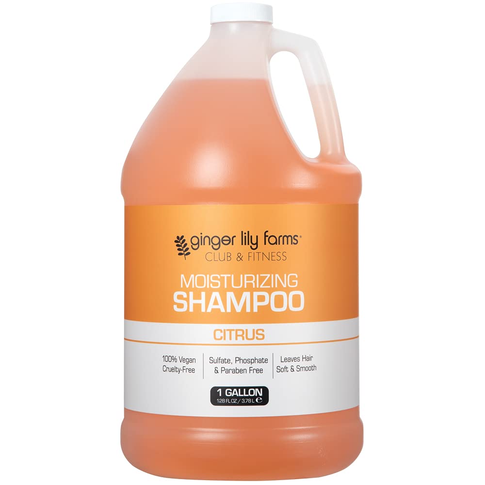 Ginger Lily Farms Club & Fitness Moisturizing Shampoo for All Hair Types, 100% Vegan & Cruelty-Free, Citrus Scent, 1 Gallon Refill (Pack of 4)