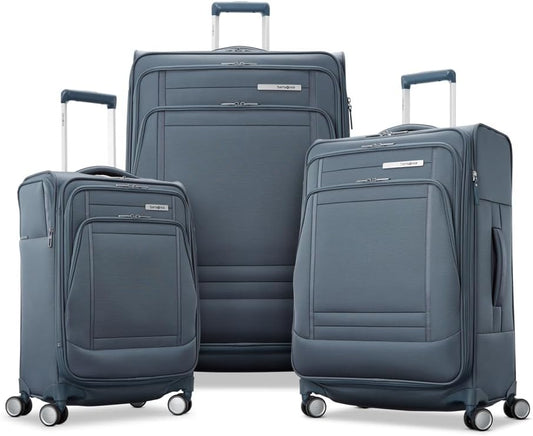Samsonite UpLIFT Lightweight Large Checked Softside 3-Piece Luggage Set with Spinner Wheels - Expandable - Airline-Approved, Polyester Soft Suitcase for Ultra Light Travel - Elemental Blue