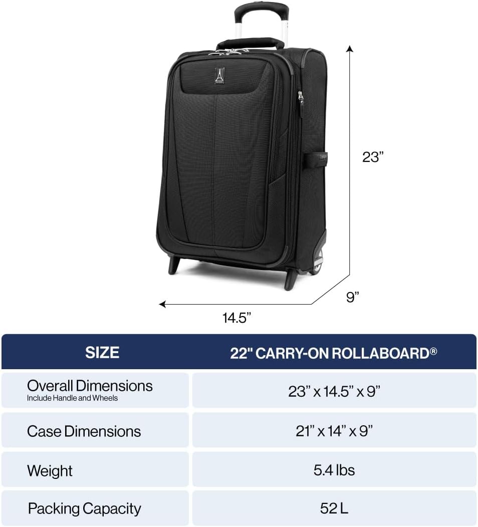 Travelpro Maxlite 5 Softside Expandable Upright 2 Wheel Carry-on Luggage, Lightweight, 22-Inch — Black