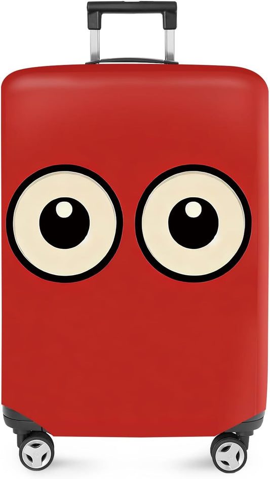 ANNA QUEEN Funny Cartoon Eyes Luggage Cover, Red Suitcase Protector with Cute Big Eyes Design, Travel Suitcase Cover for 24-26 Inch Luggage, Stretchable & Washable Spandex Travel Accessories