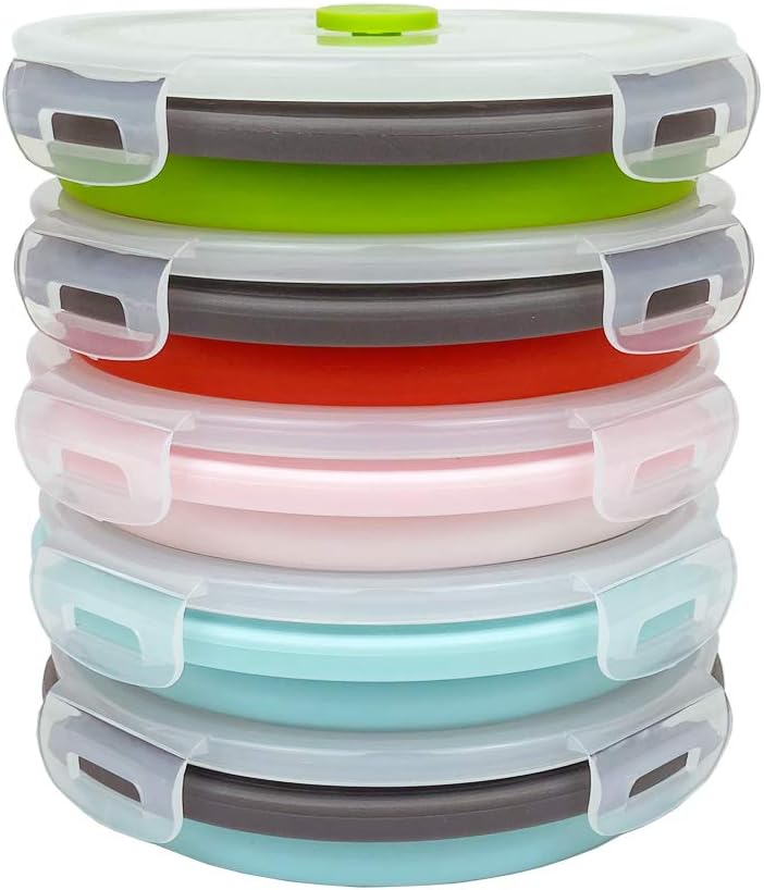 CARTINTS 800ml Silicone Collapsible Food Storage Containers-Prep/Storage Bowls with Lids - Round Silicone Lunch Containers - Microwave and Freezer Safe Set of 5