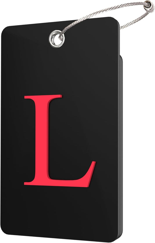 Gostwo 2 Pack Luggage Tags for Suitcases, 26 Initial Letter Travel Luggage Baggage Identification Labels ID Tag Fully Bendable Tags with Stainless Steel Loop (Black) (Letter L)