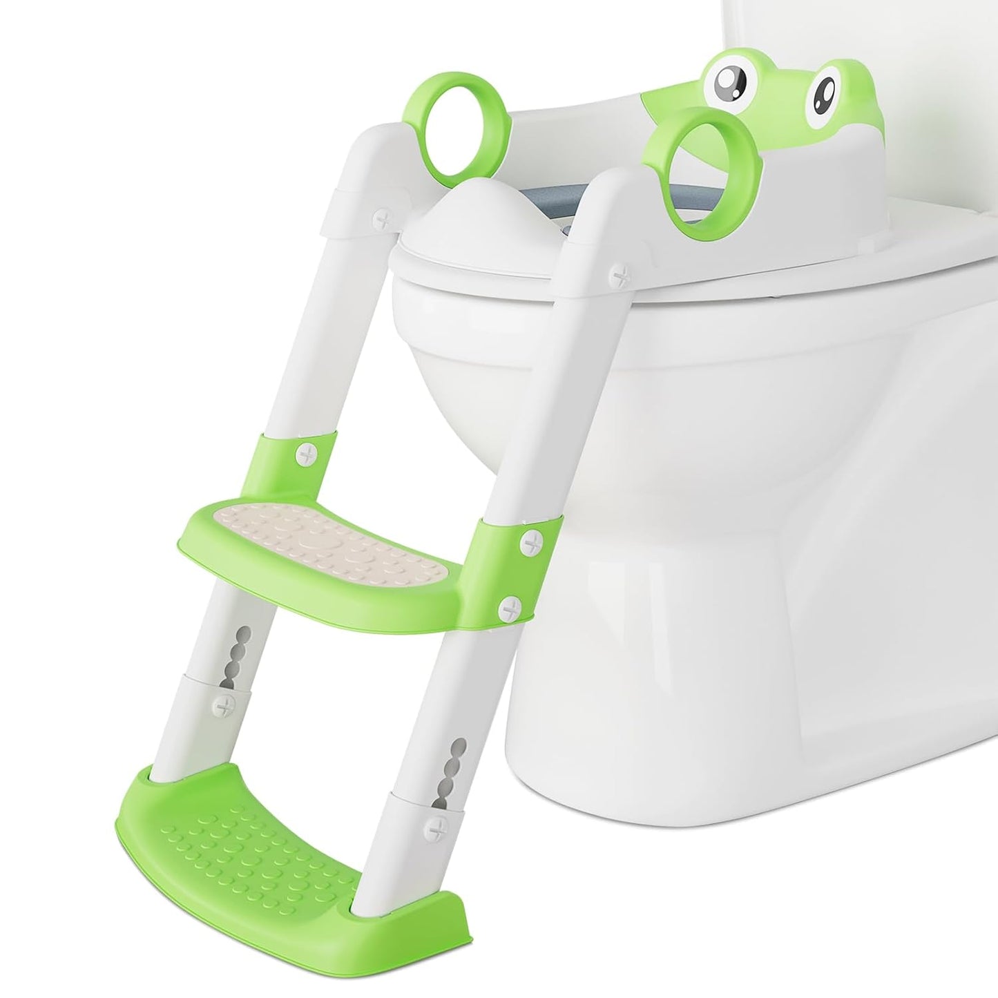 Potty Training Seat with Step Stool Ladder, Toddler Toilet Seat with PU Cushion, Adjustable 5-Level Height, Foldable Potty Training Toilet for Kids Boys Girls, Anti-Slip Pads Ladder