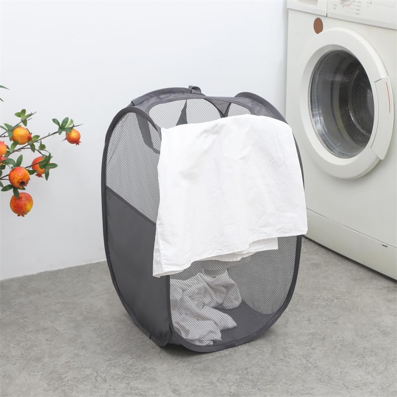 Pop Up Hampers 3 Pack with Extra Large Laundry Bags 6 Pack, Varied Colors Travel Laundry Bags 30"x40", Foldable Mesh Laundry Basket, for college dorm and apartment dwellers (9PCS)