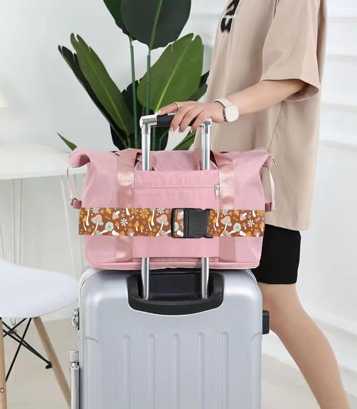 Luggage Straps for Suitcases Travel Belt Accessories, Cute Suitcase Strap, Adjustable Luggage Belt Strap, Heavy Duty with Quick-Release Buckle Luggage Strap Cute Boho Mushrooms