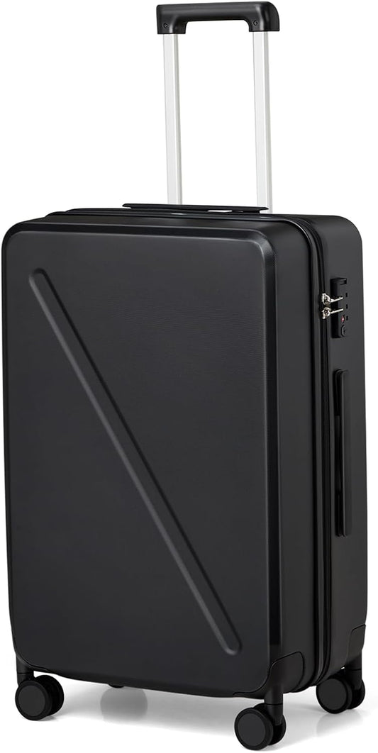 MILADA Checked Luggage 24 Inch Luggage With Spinner Wheels, Travel Luggage Medium Suitcase, Hard Case Luggage Checked Bag TSA Approved For Business And Travel, Black