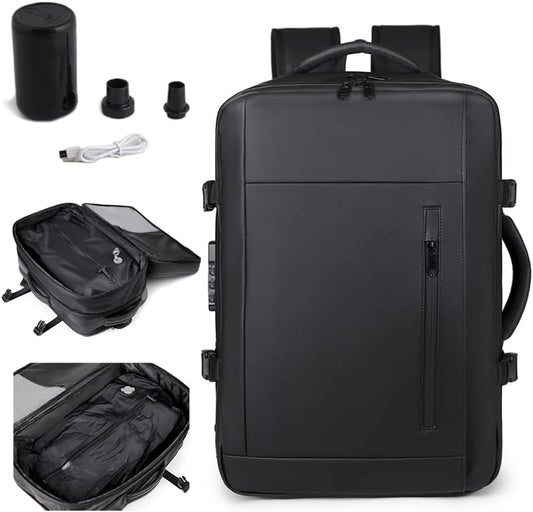 Vacuum-sealed travel computer backpack, Water-Resistant, With vacuum pump, Multiple Compartments, Anti-theft combination lock (Black)