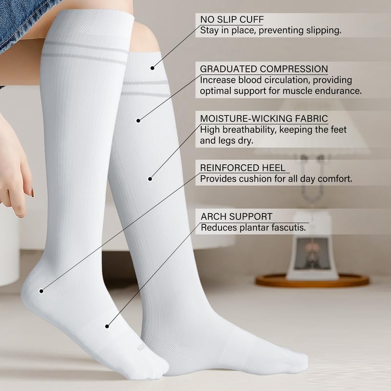 LEVSOX Compression Socks for Pregnant Women 20-30 mmHg Knee High Cute Funny Mens Supports Socks for Nurses, Medical, Travel